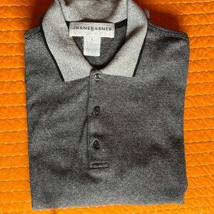 Jhane Barnes Charcoal grey  with lite grey collar short sleeved polo L